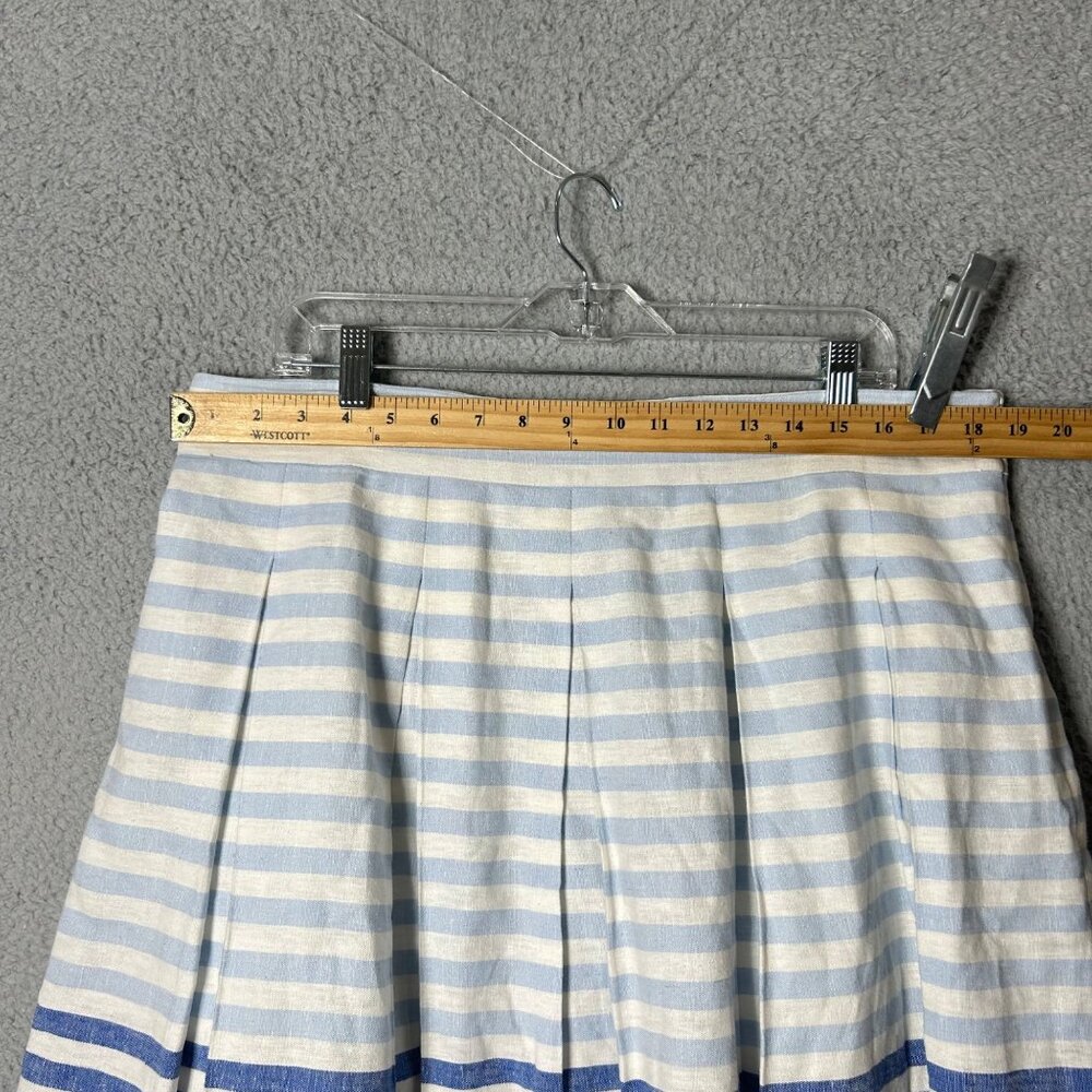 Christopher & Banks Skirt Women 16 Blue Cream Striped Linen Blend Pleated Midi - Picture 6 of 9